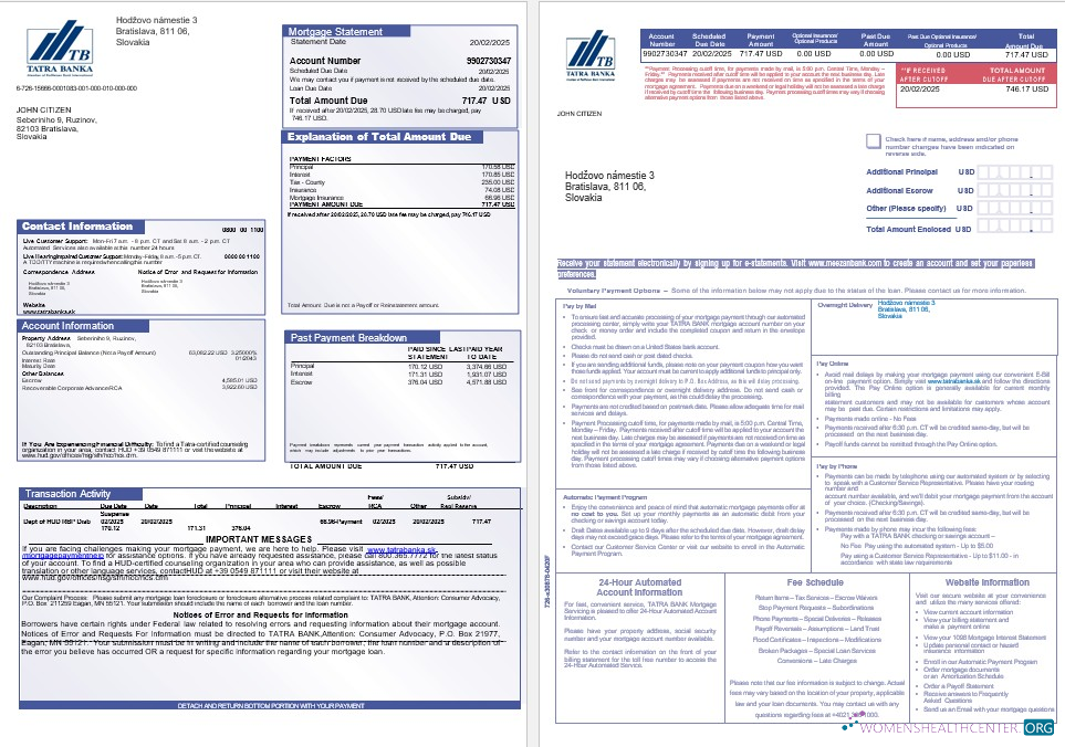 Download Slovakia Tatra bank mortgage statement in Word and PDF formats 1 2 Photoshop template